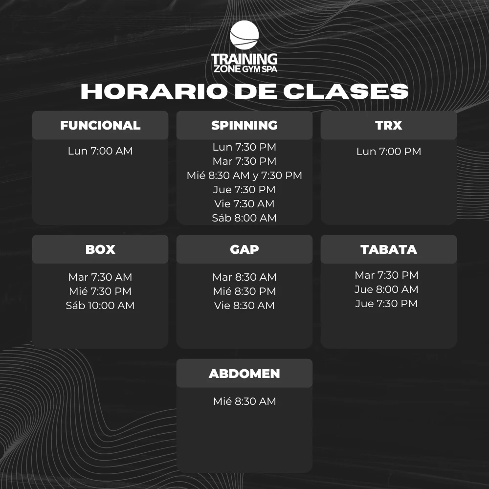 Horario de Clases Training Zone Gym